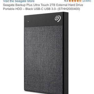 Seagate Backup Plus Ultra Touch 2TB External Hard Drive - Black